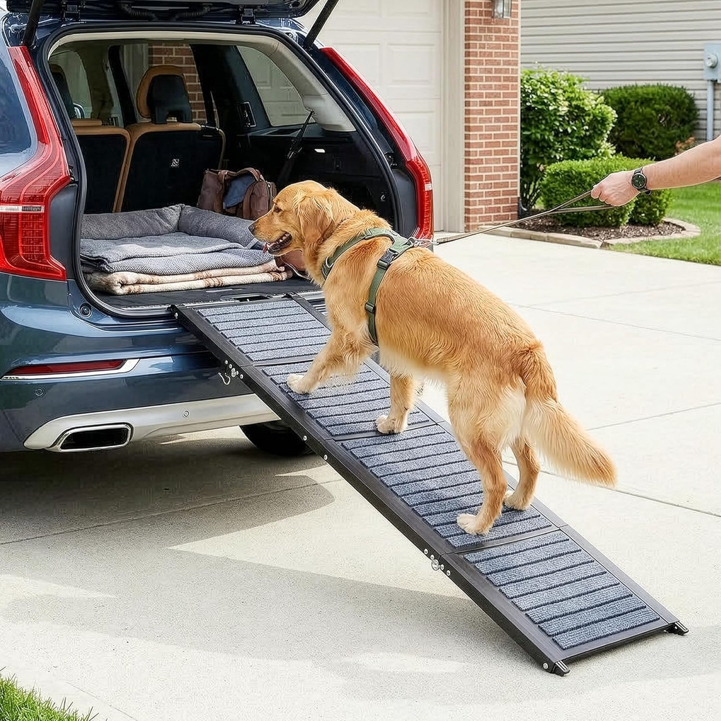 Dog Ramp - 62” x 17.5” Folding Dog Ramp for Car, Truck, SUV, or RV - Portable Ramps for Large Pets with Non-Slip Rug Surface - Pet Travel Accessories by PETMAKER (Black)