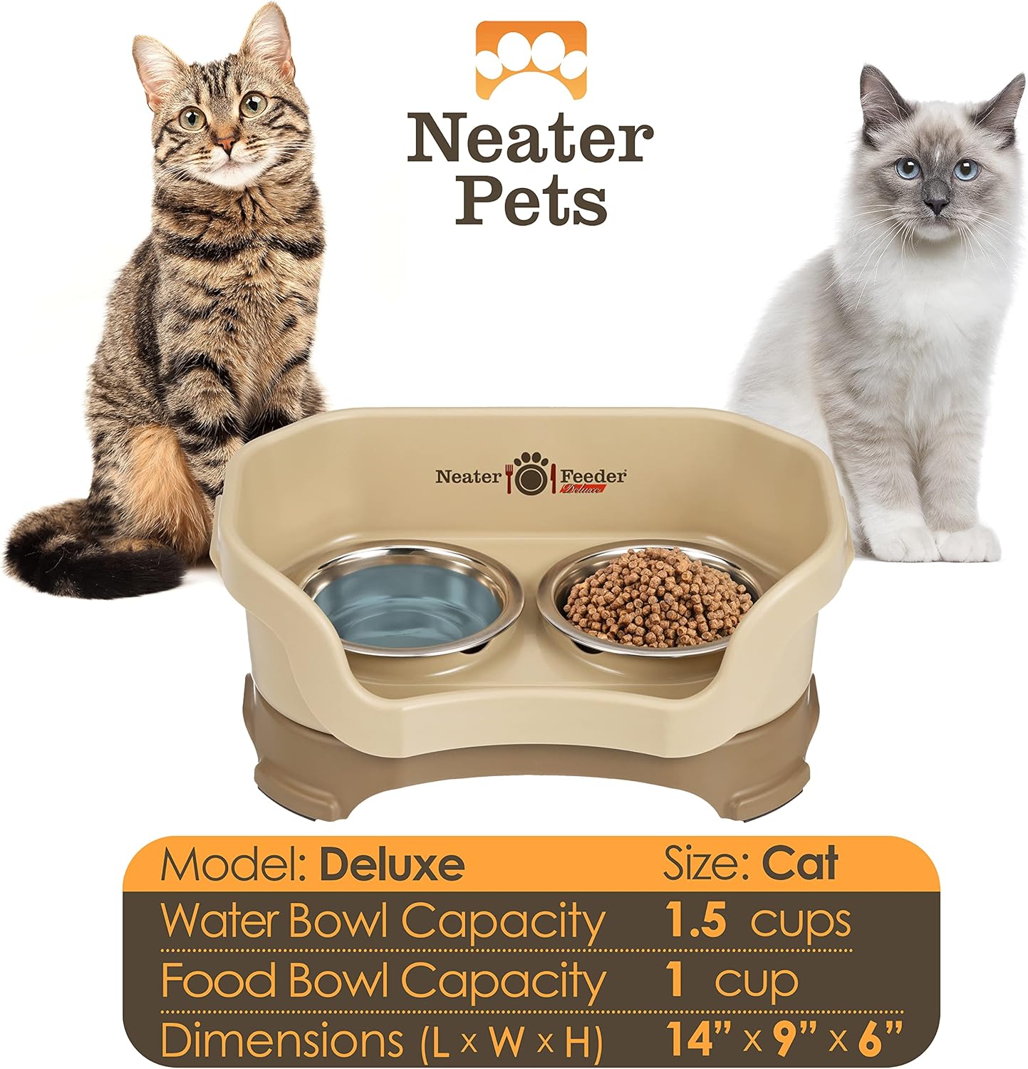 Neater Pet Brands Neater Feeder Deluxe Mess Proof Dog Bowls Elevated for Large Dogs Over 40 lbs, Made in USA, No Spill Raised Dog Food Bowl Stand Feeding Station, Food and Water Bowl Set, Black
