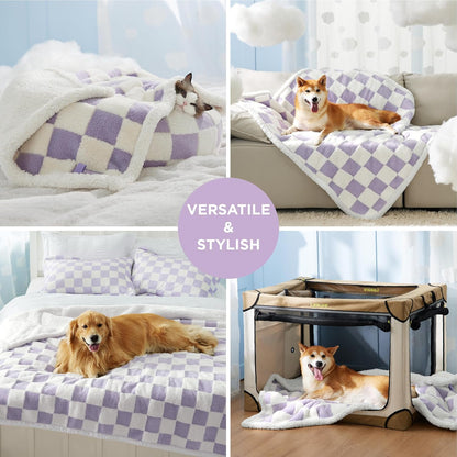 LE SURE Waterproof Dog Blanket for Large Dogs - Washable Double Sided Dog Blankets with Warm Jacquard Shag and Soft Sherpa Fleece, Pet Cat Blanket for Couch Protection, 3D Textured Cloud, Green