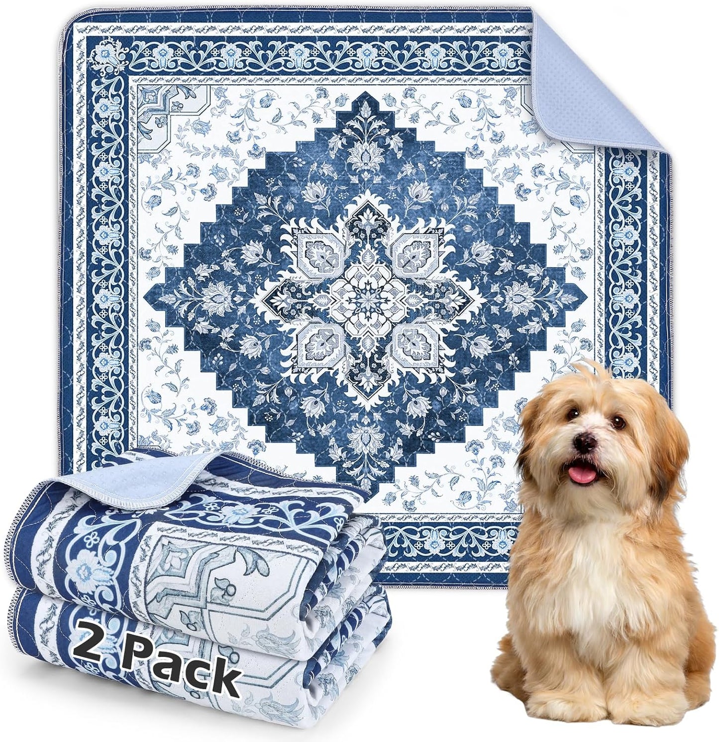 INVENHO Washable Pee Pads for Dogs 72"x72" Reusable Dog Pads Extra Large Upgrade Non-Slip Dog Pee Pads Heavy Absorbency Puppy Pee Pads Quick Dry Whelping Pads/Waterproof Puppy Training Pad