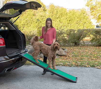 Pet Gear Travel Lite Ramps for Dogs and Cats, Compact Easy-Fold, Lightweight and Portable, Built-in Carry Handle, Supports 150lbs, Size 66" x 16", Green Trax- supertraX