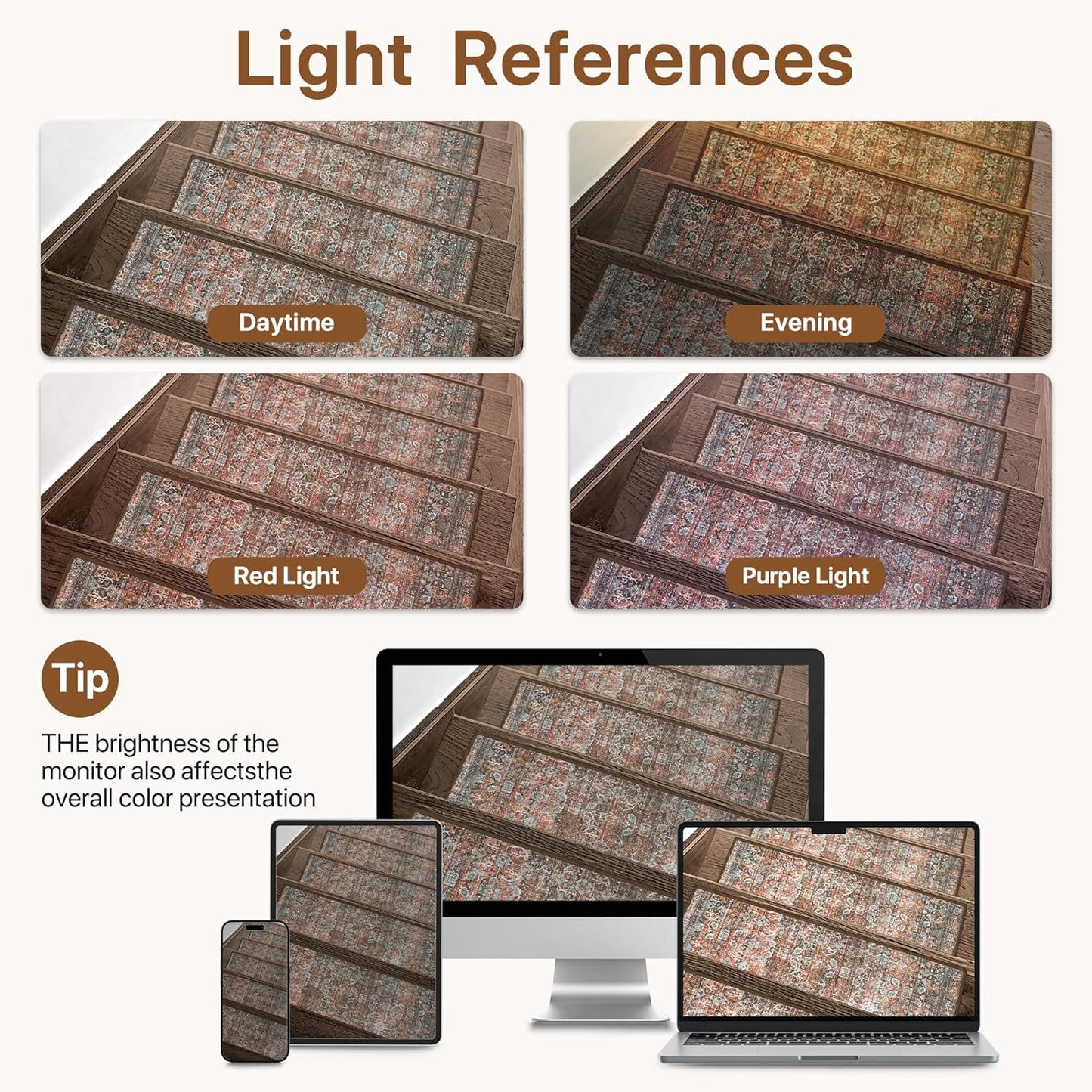 sarben Non Slip Stair Treads for Wooden Steps 15PCS - 8"x30" Indoor Safety Carpet, Edging Mats with TPE Adhesive Backing, Pet and Elderly Friendly Stair Rugs (Taupe) - Colors B
