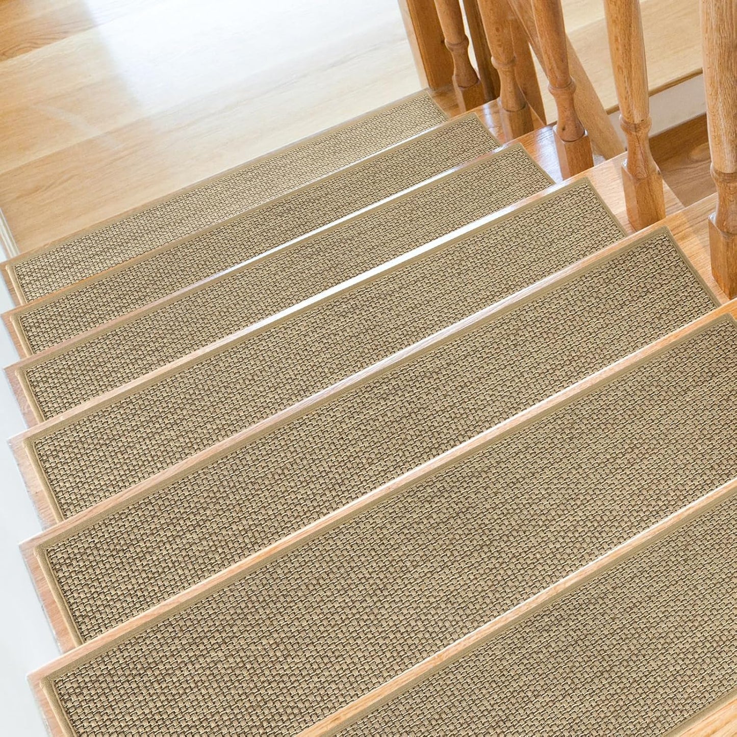 SMILOOL Stair Treads Non Slip for Wooden Steps Indoor 10" x 36" 4 Pack Extra Wide Stair Tread Carpet Stairs Runner, Step Pads with Reusable Adhesive for Dogs Kids Elders, Machine Washable, Beige