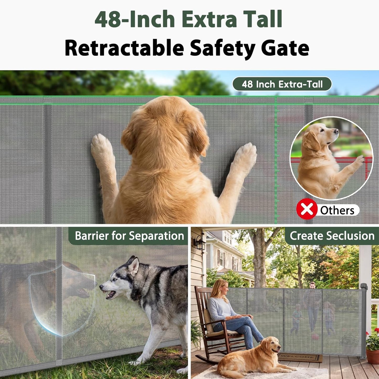 250" Reinforced Extra Wide Baby Gate Retractable Dog Gate, 21ft Extra Long Baby Gate Retractable Gates for Dogs, 48" Extra Tall Pet Gate Retractable Fence Outdoor Gate for Deck/Garage/Patio, Black