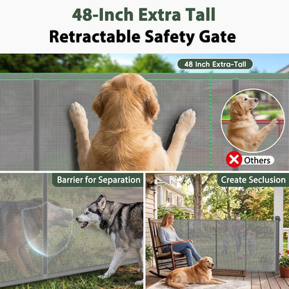 250" Reinforced Extra Wide Baby Gate Retractable Dog Gate, 21ft Extra Long Baby Gate Retractable Gates for Dogs, 48" Extra Tall Pet Gate Retractable Fence Outdoor Gate for Deck/Garage/Patio, Black