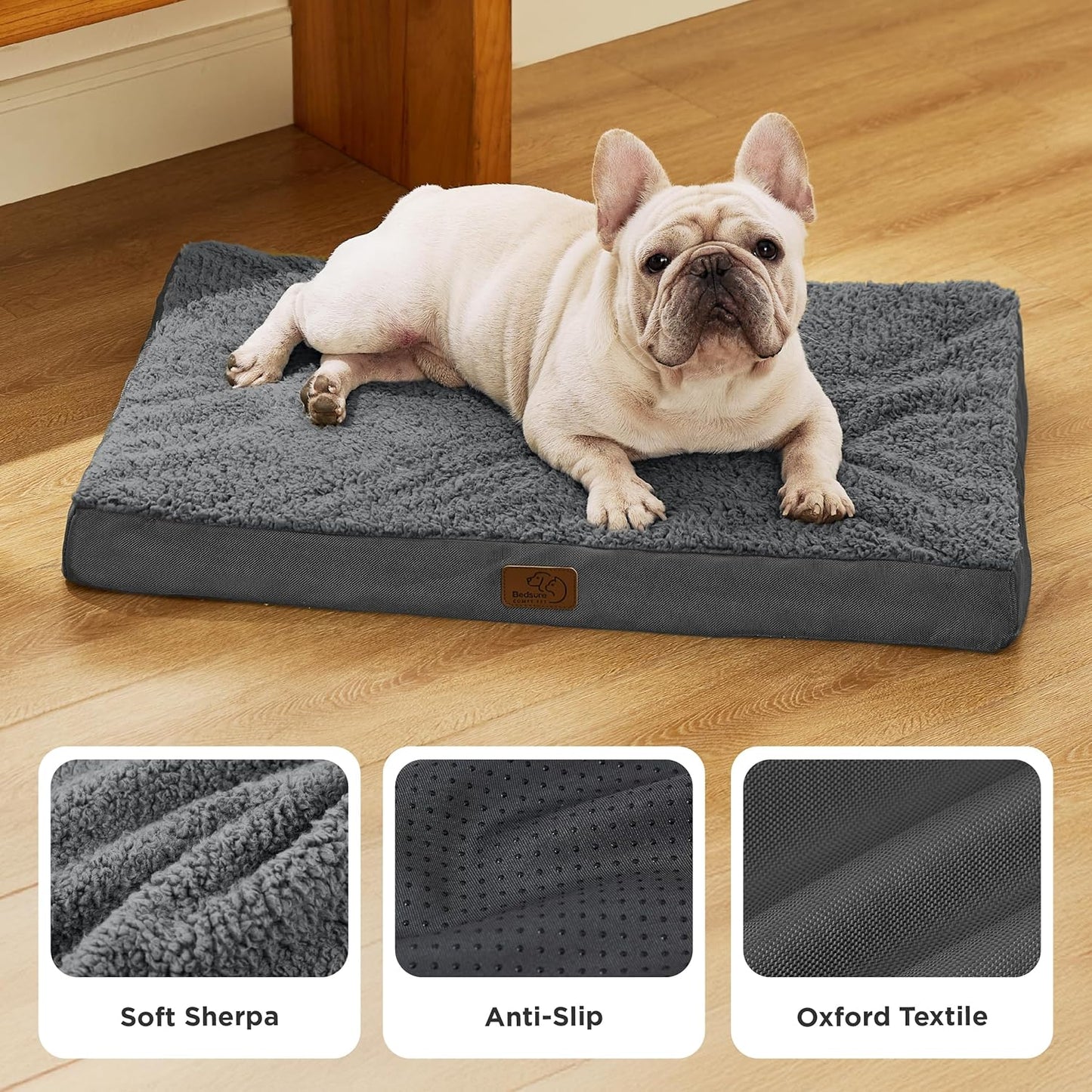 Bedsure Dog Beds Large Sized Dog - Comfy Flat Pet Beds with Removable Washable Cover, Orthopedic Egg Crate Foam Puppy Mat, Suitable for Pet Up to 65 lbs