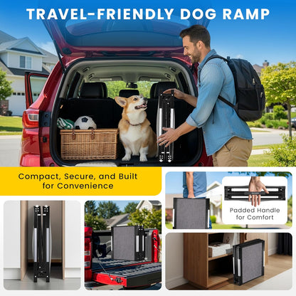 Portable Dog Ramp for Car – Foldable Dog Car Ramp for Truck, SUV, High Bed & Sofa with Anti-Slip Feet & Traction Carpet – Small to Large Breeds (63" Long & 17" Wide)