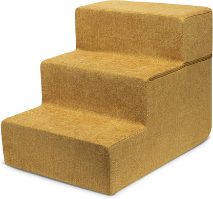 Best Pet Supplies Non-Slip Foam Dog Stair & Pet Ramp, Balanced Indoor Step Support - Foldable Stair, Ash Gray Linen,3-Step