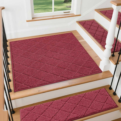 COSY HOMEER Edging Stair Treads Non-Slip Carpet Mat 28inX9in Indoor Stair Runners for Wooden Steps, Edging Stair Rugs for Kids and Dogs, 100% Polyester TPE Backing (7pc, Beige)