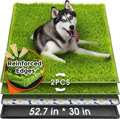 Hompet Dog Grass Pad with Tray Large, 35"x22.5", 2 Reusable Artificial Turf for Dogs Potty, Waterproof Non-Slip Washable Pee Pads, Quickly Absorbency Portable Dog Litter Box for Indoor/Outdoor Use