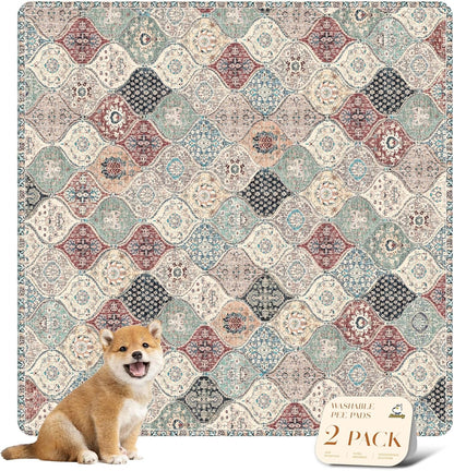 nunubaby Washable Pee Pads for Dogs, Stylish, Non-Slip and Leak-Proof Pee Pads. Reusable Potty Pads for Dogs for Crates and Floors.(Beige/Multi, 24" x48" )