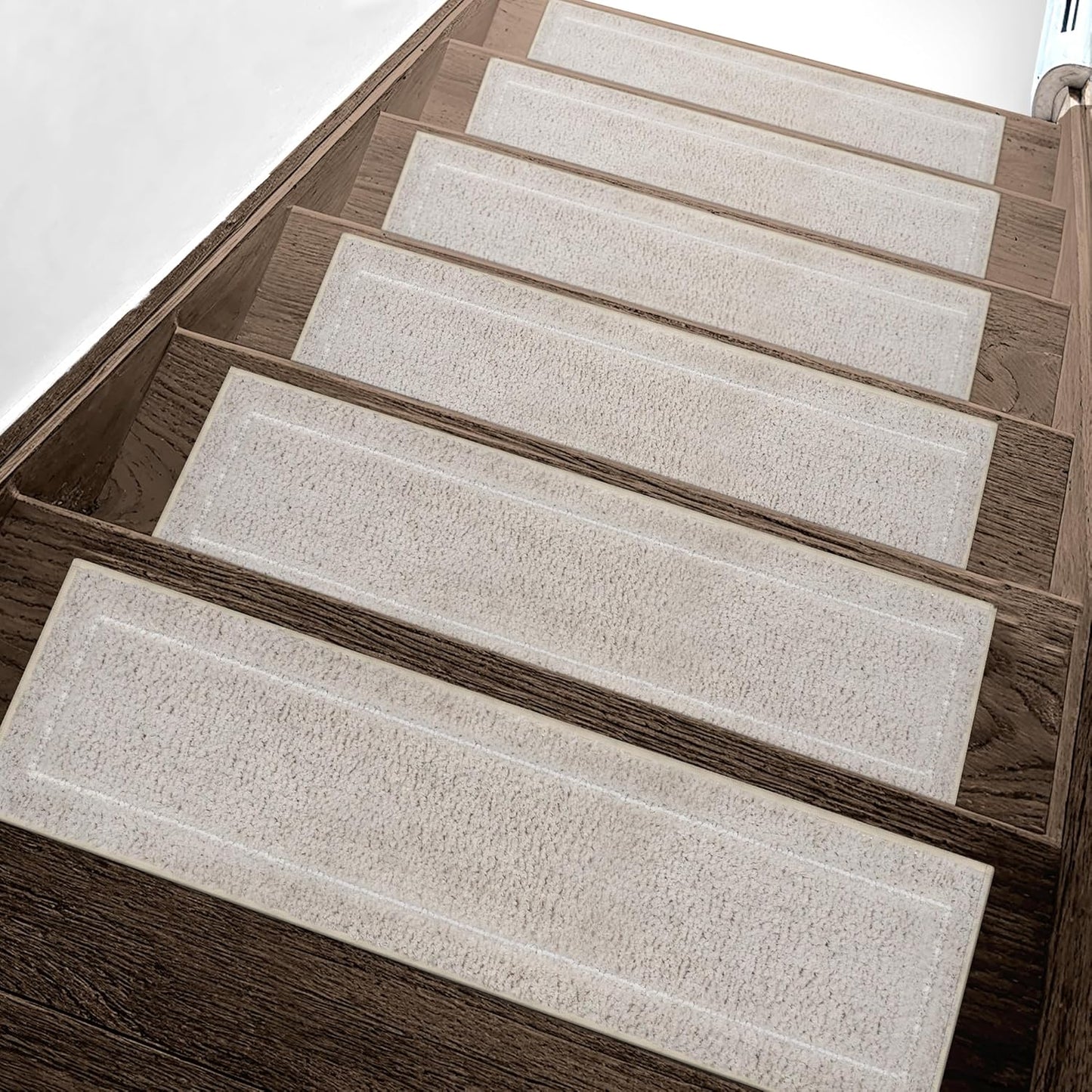 sarben Non Slip Stair Treads for Wooden Steps 15PCS - 8"x30" Indoor Safety Carpet, Edging Mats with TPE Adhesive Backing, Pet and Elderly Friendly Stair Rugs (Taupe) - Colors A