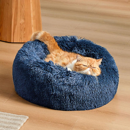 Bedsure Calming Dog Bed Medium Size Dog - Donut Washable Medium Pet Bed, 30 inches Anti-Slip Round Fluffy Plush Faux Fur Cat Bed, Fits up to 45 lbs Pets, Camel