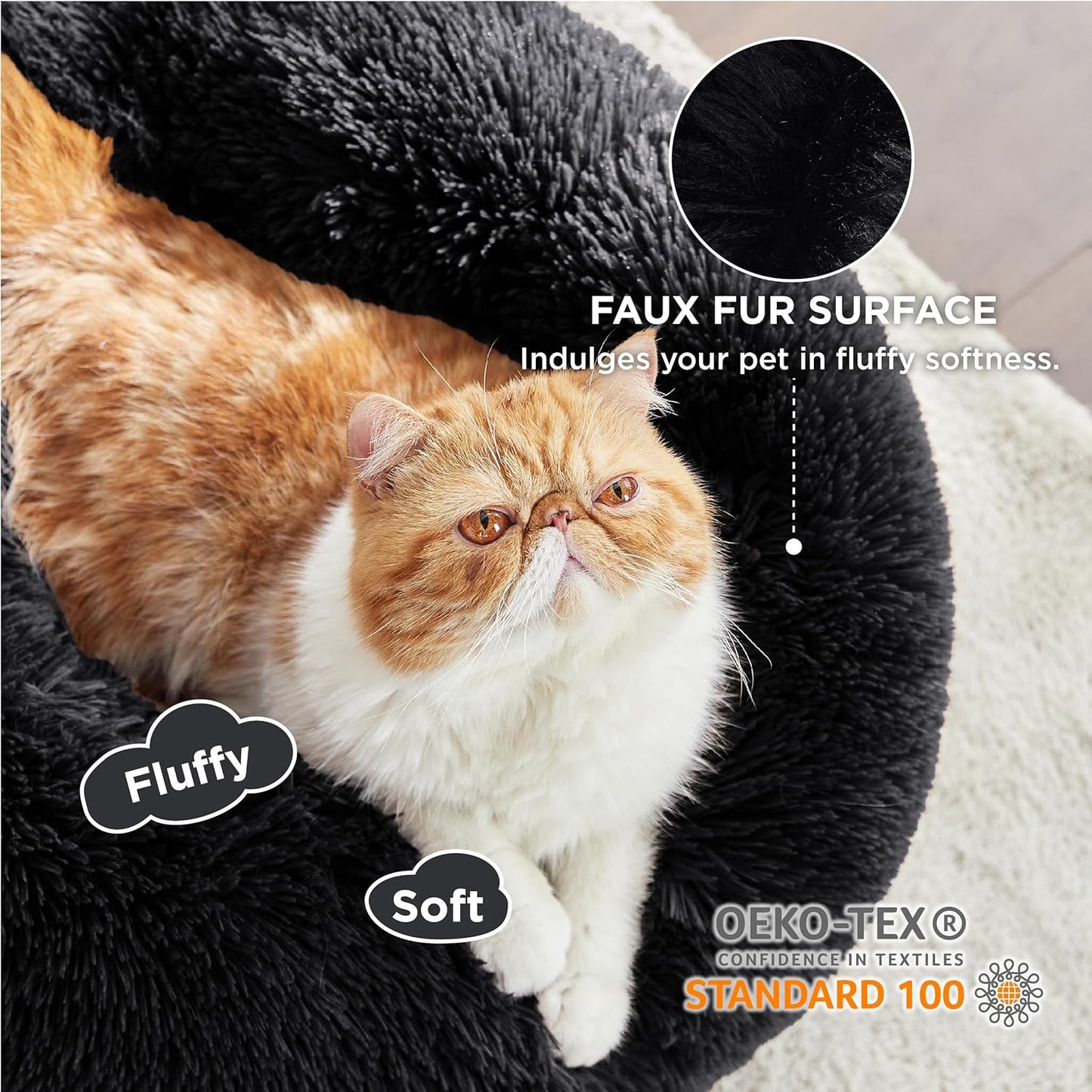 Bedsure Calming Dog Bed Medium Size Dog - Donut Washable Medium Pet Bed, 30 inches Anti-Slip Round Fluffy Plush Faux Fur Cat Bed, Fits up to 45 lbs Pets, Camel