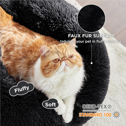 Bedsure Calming Dog Bed Medium Size Dog - Donut Washable Medium Pet Bed, 30 inches Anti-Slip Round Fluffy Plush Faux Fur Cat Bed, Fits up to 45 lbs Pets, Camel