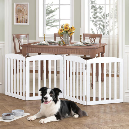 SPIRICH 96" Extra Wide 28" Tall Wooden Freestanding Foldable Dog Gate, Pet Gate Indoor, 4 Panels, White