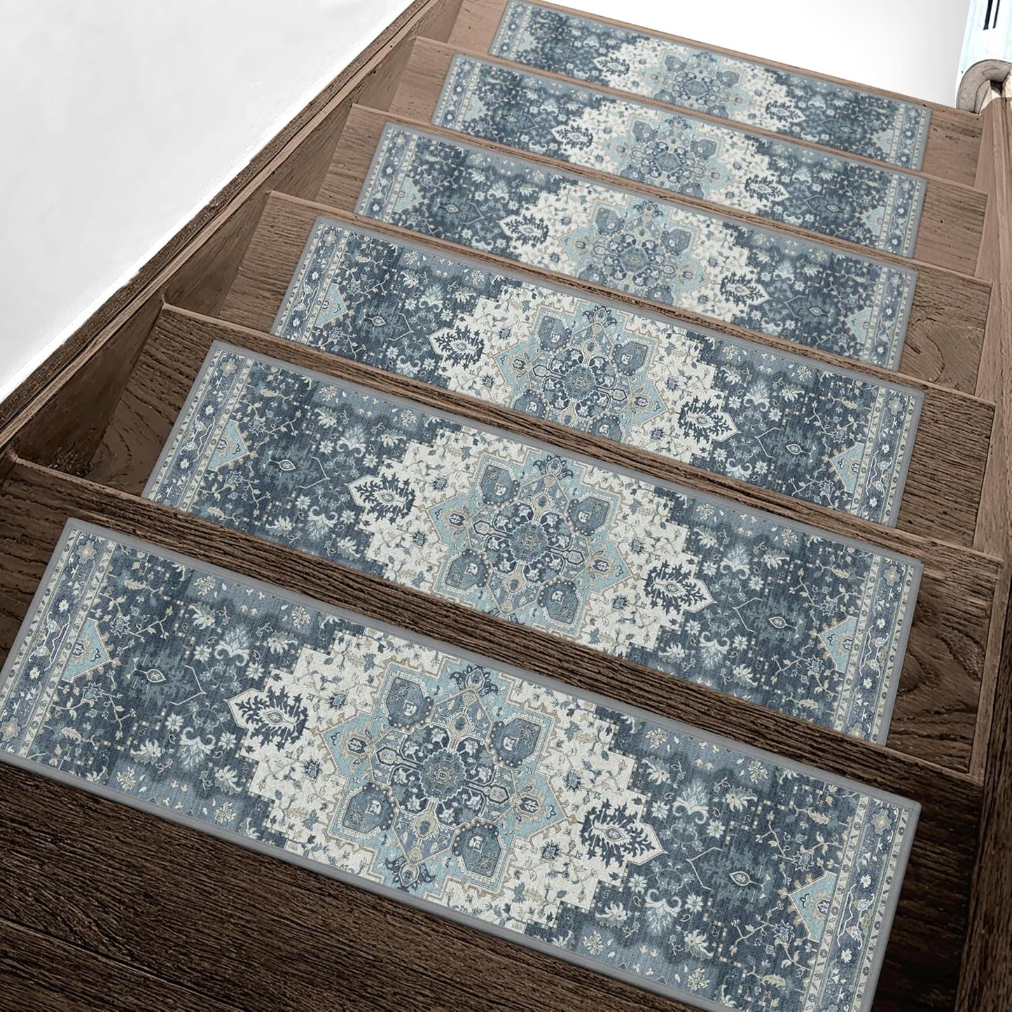 sarben Non Slip Stair Treads for Wooden Steps 15PCS - 8"x30" Indoor Safety Carpet, Edging Mats with TPE Adhesive Backing, Pet and Elderly Friendly Stair Rugs (Taupe) - Colors A