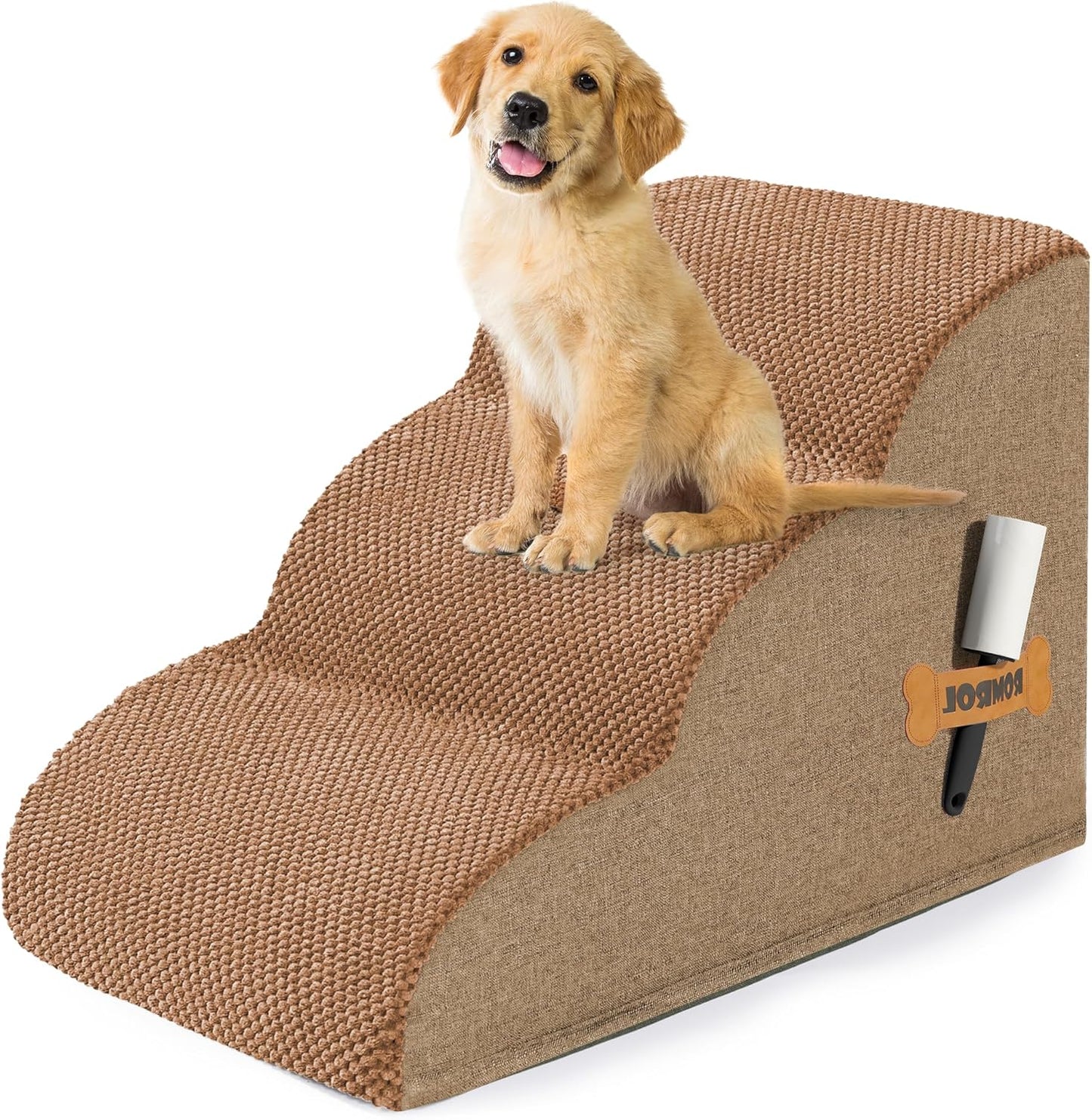 Romrol Dog Stairs Ramp for High Beds Couches, High Density Foam Pet Steps with Durable Non-Slip Waterproof Fabric Cover, Dog Stairs for Small Dogs or Cats or Pets, 5-Step, 22 Inch, Grey