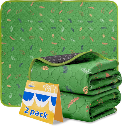 Sunheir Washable Pee Pads for Dogs Large 48" x 48" 2-Pack Reusable Puppy Pads Pet Training Pads, Absorb Dog Mats, Whelping Pad, Non-Slip Protects Against Urine Leakage (Leaves - Deep Grey, 48x48)