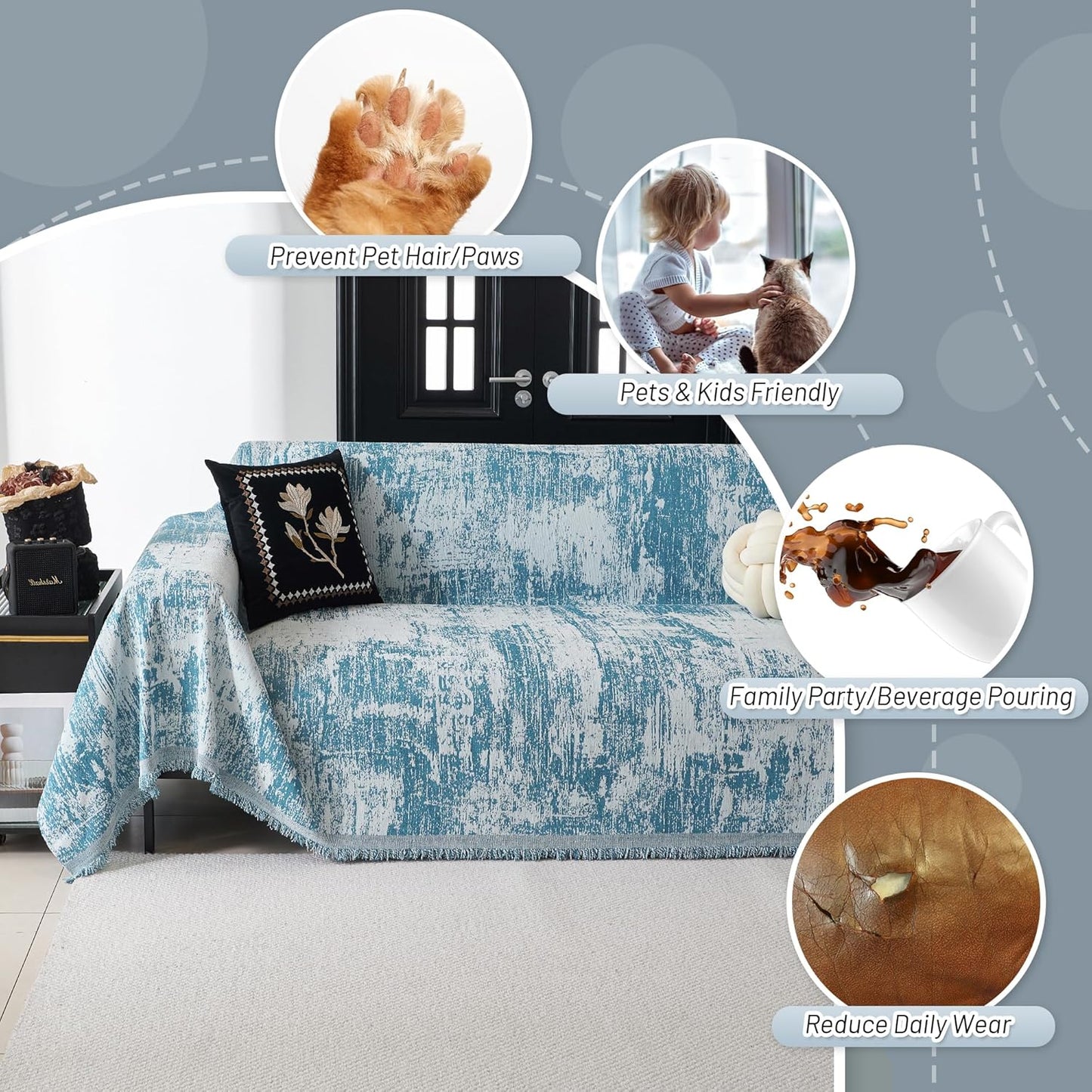 MYSKY HOME Couch Cover for Dogs, Washable Couch Covers, Non Slip Sofa Cover, Couch Cover 2 Cushion Sofa Dogs Furniture Protector with Tassels, Chenille Sofa Slipcover for Pets, 71"x118", Dark Grey