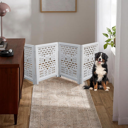 Freestanding Pet Gate for Dogs, Foldable Wooden Dog Gate for House, Indoor Dog Gate for Stair, Doorway, House Design Gates for Dogs Indoor, 72 Inch Wide, (18" x4 Panels 72 inch), Burnt Finish