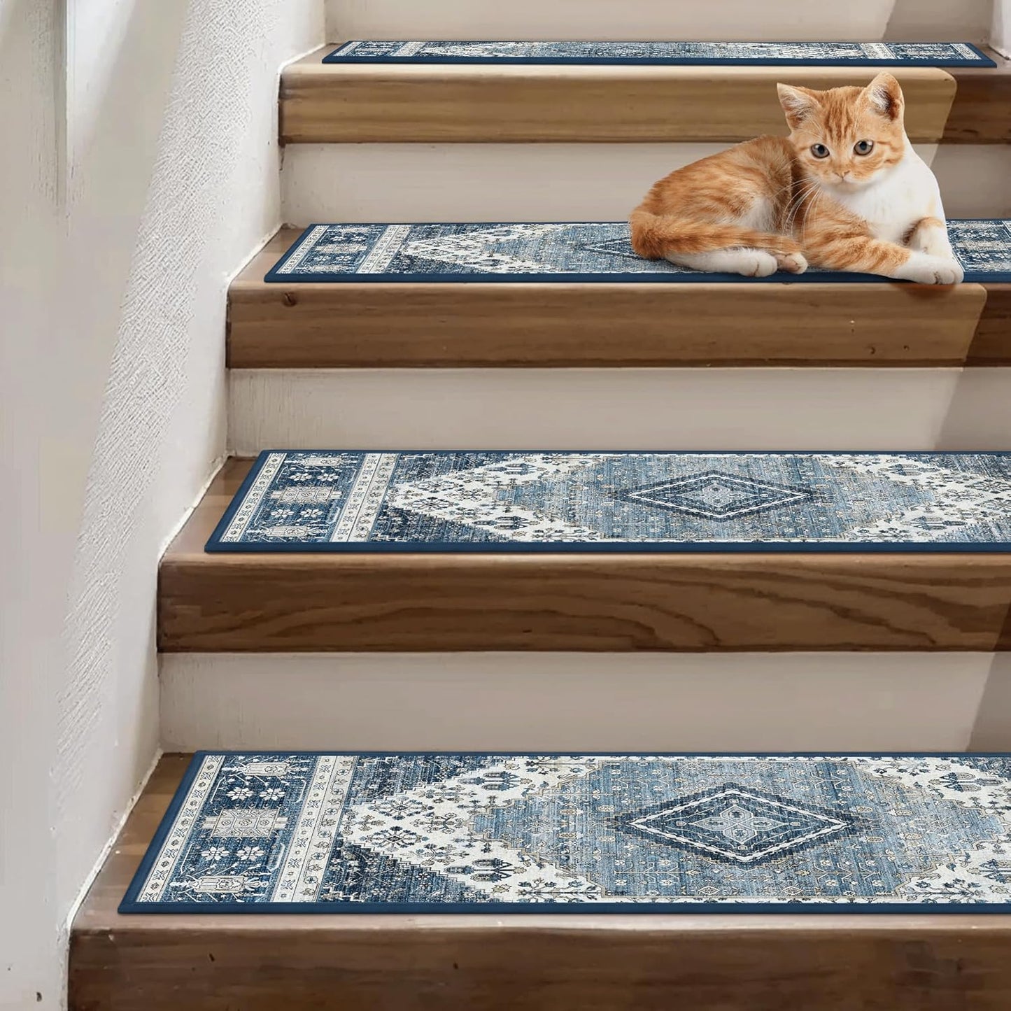 sarben Non Slip Stair Treads for Wooden Steps 15PCS - 8"x30" Indoor Safety Carpet, Edging Mats with TPE Adhesive Backing, Pet and Elderly Friendly Stair Rugs (Taupe) - Colors A