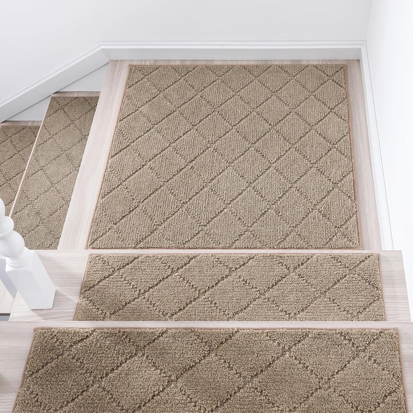 COSY HOMEER Edging Stair Treads Non-Slip Carpet Mat 28inX9in Indoor Stair Runners for Wooden Steps, Edging Stair Rugs for Kids and Dogs, 100% Polyester TPE Backing (7pc, Beige)