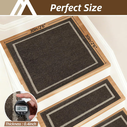 COSY HOMEER Soft Stair Treads Non-Slip Carpet Mat 28inX9in Indoor Stair Runners for Wooden Steps,Stair Rugs for Kids and Dogs, 100% Polyester TPE Backing 4pcs,Beige