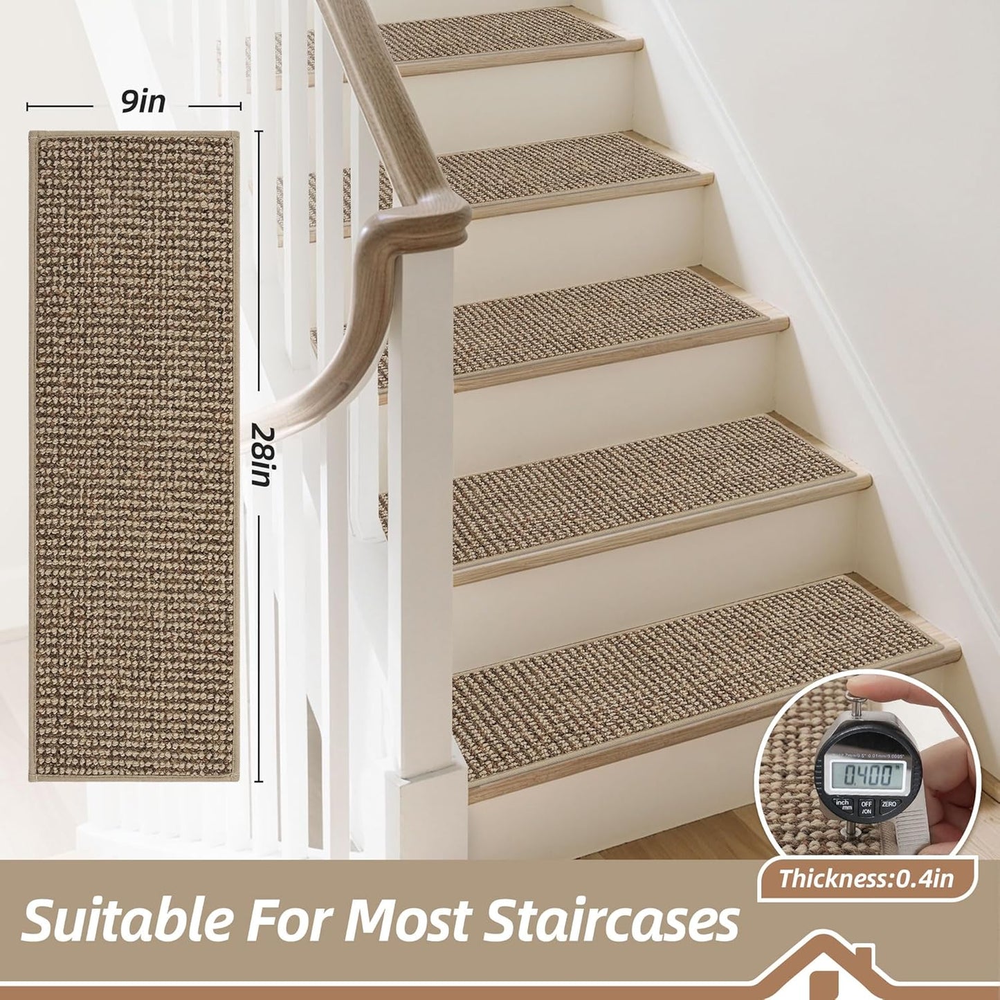 BEQHAUSE Stair Treads for Wooden Steps 28inX9in, Carpet Stair Treads Non Slip Indoor, Machine Washable Stair Runners for Kids Elders and Pets, Carpet for Stair Rugs Mat, TPE Backing, 15pcs, Taupe