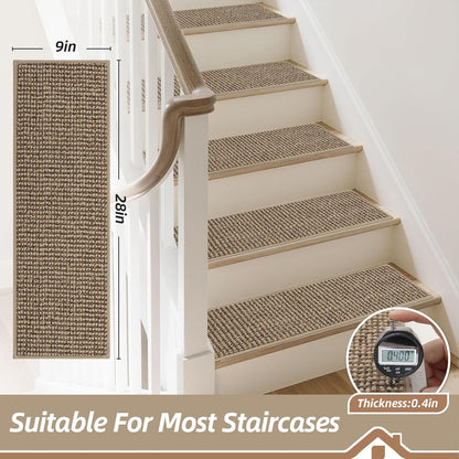 BEQHAUSE Stair Treads for Wooden Steps 28inX9in, Carpet Stair Treads Non Slip Indoor, Machine Washable Stair Runners for Kids Elders and Pets, Carpet for Stair Rugs Mat, TPE Backing, 15pcs, Taupe