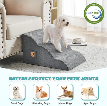 IFNOW Dog Stairs for Small Dogs 15.7''H, 4-Step Sturdy Dog Steps for Bed, Couch, Sofa, Waterproof Pet Stairs for Older Cats, Puppy, Removable Washable Cover, Non-Slip Curved Pet Ramp Indoor, Grey