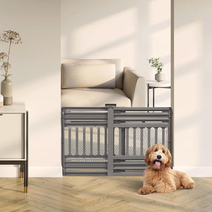 IRIS USA 24"-39" Dog Gate, Adjustable Indoor Pet Barrier, Pet Gate for Puppy, Small Dog, Cat, Easy Twist-to-Lock for Doorways & Stairs, Portable, Expandable, 25" Tall, White