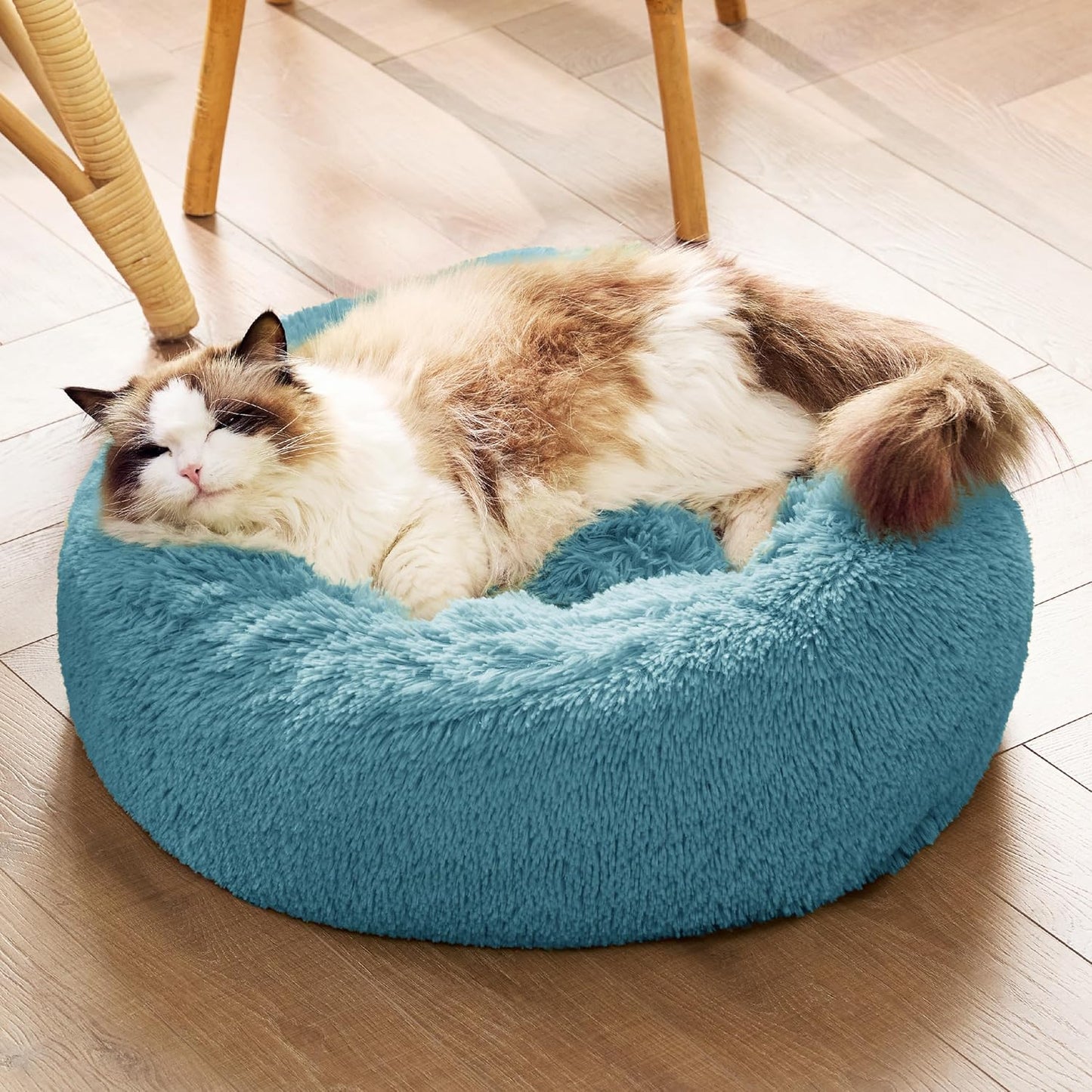 Bedsure Calming Dog Bed Medium Size Dog - Donut Washable Medium Pet Bed, 30 inches Anti-Slip Round Fluffy Plush Faux Fur Cat Bed, Fits up to 45 lbs Pets, Camel