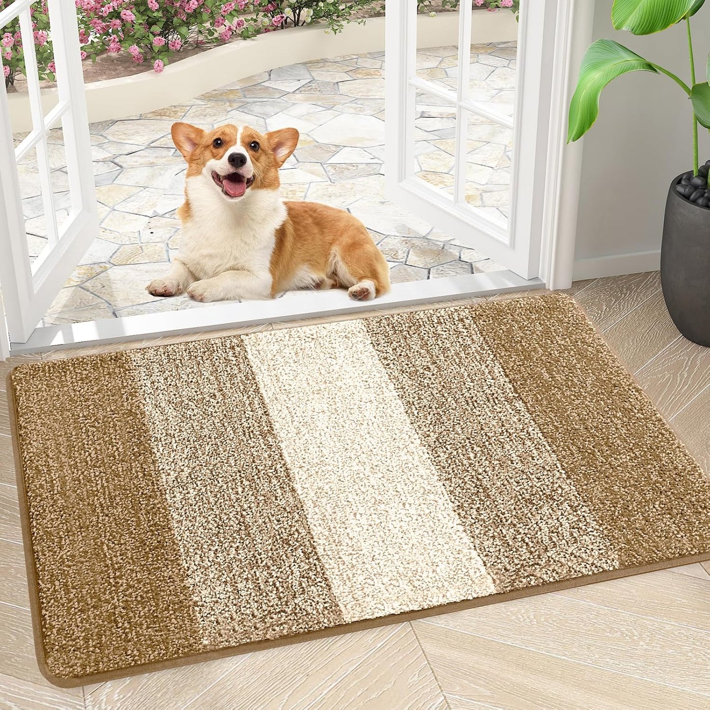 Smiry Dog Door Mat for Muddy Paws, Absorbs Moisture and Dirt, Low-Profile Entryway Mat with Non-Slip Backing, Entry Indoor Outdoor Doormat for Inside Floor (30x20 Inches, Grey, Striped)
