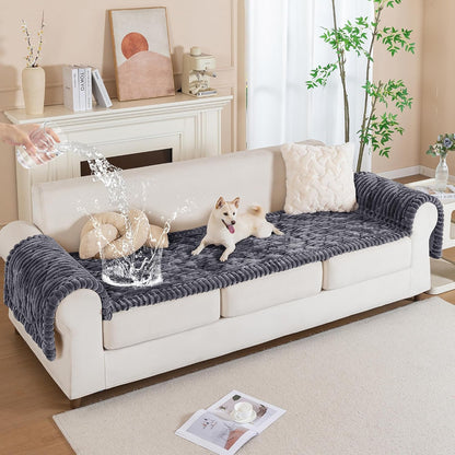 PuTian 100% Waterproof Fuzzy Couch Cover for Dogs Washable Non-Slip Furniture Cover Pet Friendly Dog Mat for Couches and Sofas White 27.6''x59'' 70cmx150cm