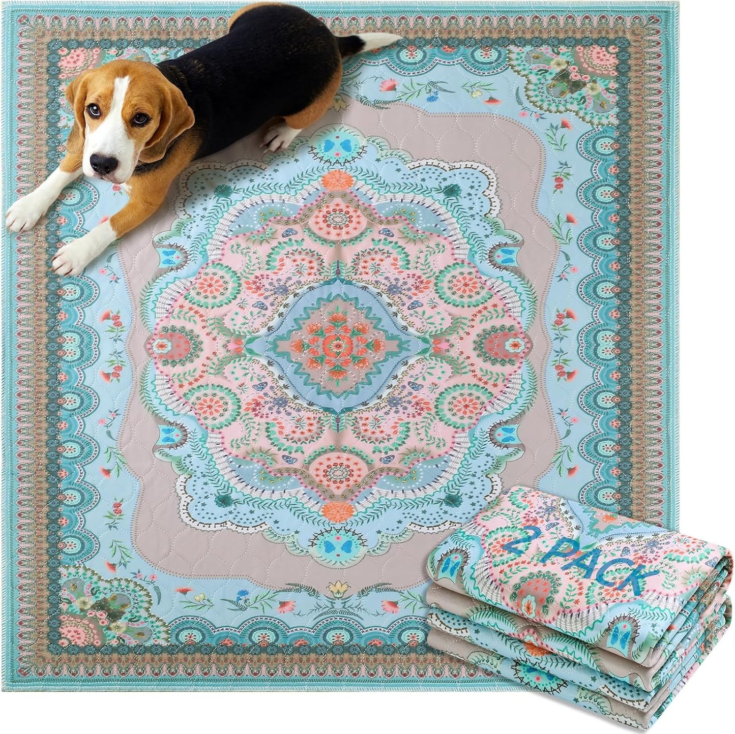 Aitmexcn Washable Puppy Dog Pee Pad, 2PCS 100% Waterproof Whelping Training Mat for Puppy/Senior Dog, Fast Drying Reusable Puppy Pads for Indoor, Outdoor and Car Travel- 24'' x 36''