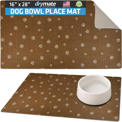 Drymate Pet Bowl Placemat, Dog & Cat Food Feeding Mat - Absorbent Fabric, Waterproof Backing, Slip-Resistant - Machine Washable/Durable (USA Made) (12” x 20”) (Indigo)