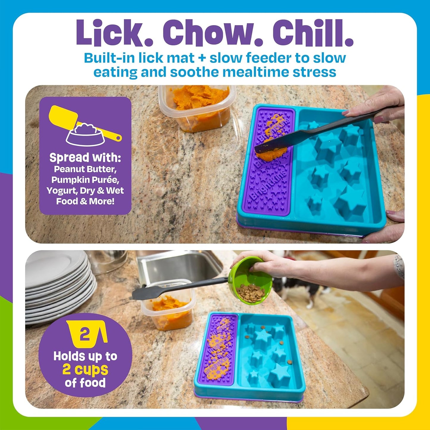 Brightkins Circle Slow Feeder and Lick Mat, Outdoor Puzzle Board, Interactive Dog Toys, Dog Birthday, Enrichment Bowls, Puppy Teething and Chewing, Stimulating Automatic Feeder