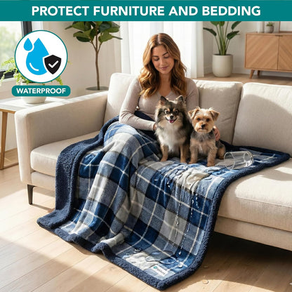 PetAmi Waterproof Dog Blanket for Couch, Large 60x40, Pee Proof Sherpa Fleece Reversible Pet Throw, Furniture Protector for Bed Sofa Kennel, Soft Washable Cover for Medium Dogs Cats, Grey Sherpa