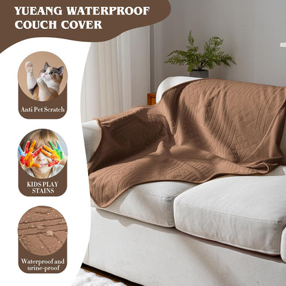 Waterproof Couch Cover, Reversible, Pet-Friendly, Washable and Anti-Slip Couch Covers for Sofa Protection with 3 Cushions, Sofa Slipcovers for Dogs and Cats (71×118in/Brown)