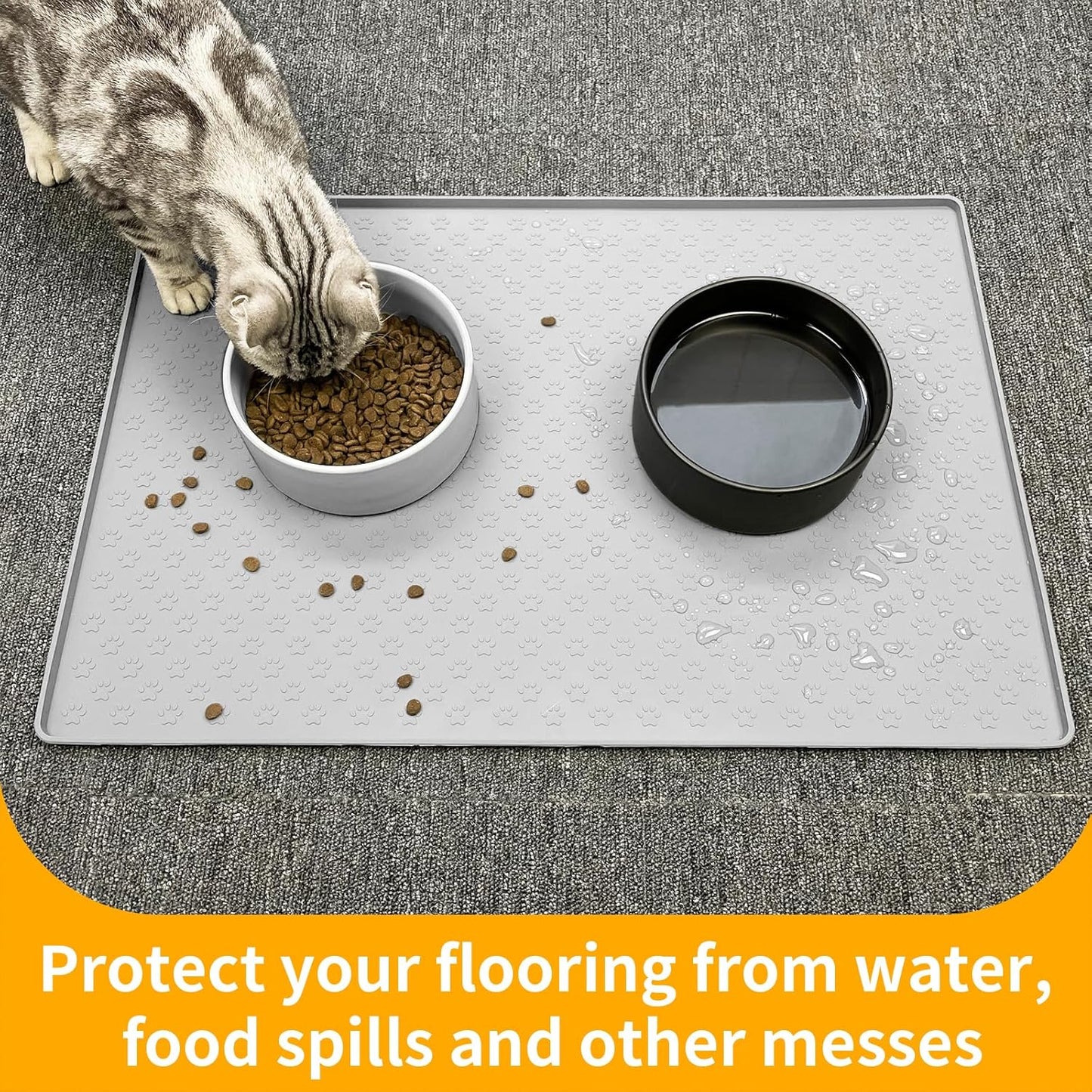 Ptlom Pet Placemat for Dog and Cat, Mat for Prevent Food and Water Overflow, Suitable for Small, Medium and Big Pet, 18" 12", Grey, Silicone
