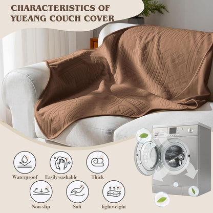 Waterproof Couch Cover, Reversible, Pet-Friendly, Washable and Anti-Slip Couch Covers for Sofa Protection with 3 Cushions, Sofa Slipcovers for Dogs and Cats (71×118in/Brown)