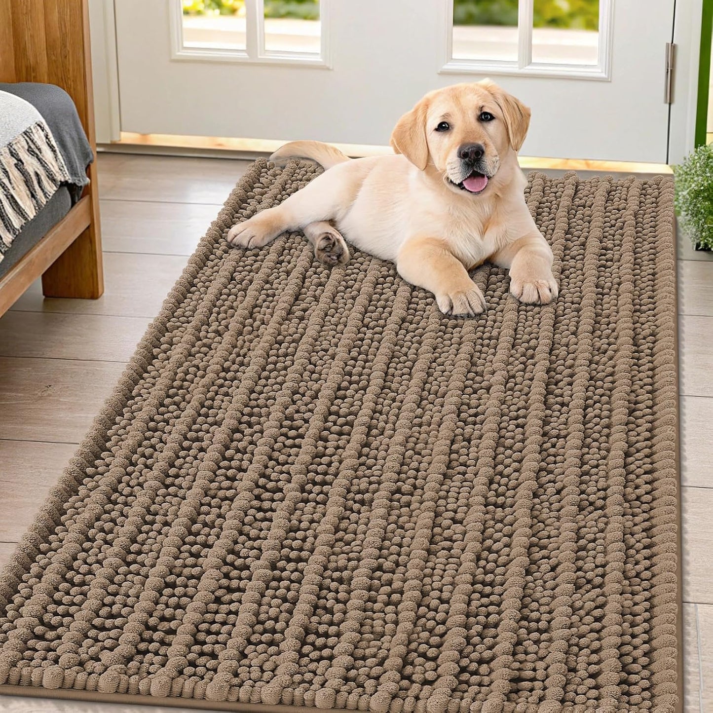 Smiry Dog Door Mat for Muddy Paws 30x20, Extra Soft Absorbent Chenille Doormat, Trap Moisture and Dirt, Non-Slip Machine Washable Front Door Mat for Indoor Entrance Inside Floor, Grey