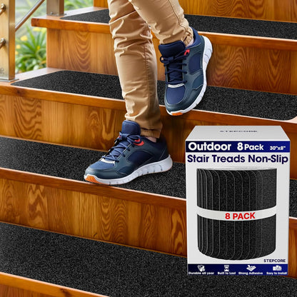 Clear Non Slip Stair Treads for Wooden Steps Indoor 30"x6" – 15-Pack Peel Stick Stair Treads – Self Adhesive Transparent Step Covers – Stair Grip Tape for Dogs, Kids – by STEPCORE