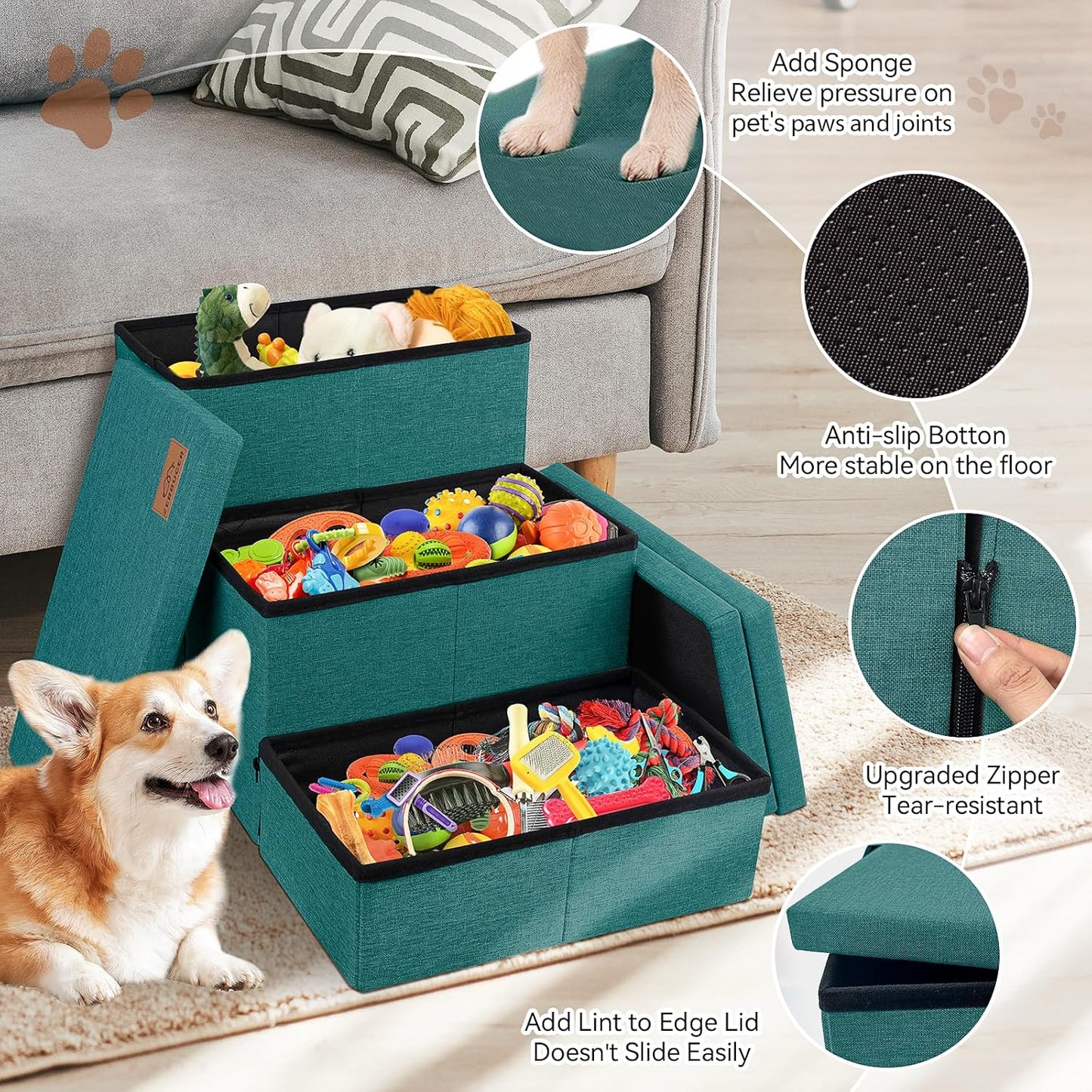 Zerbuger Wider Dog Ramp for High Bed with Storage 18" H, Foldable Dog Stairs for Small Medium Large Older Senior Animal, Sturdy Dog Step for Climbing Bed or Couch, Arthritis-Friendly (Gray, No Condo)