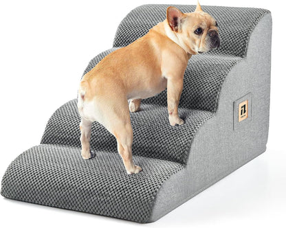 IFNOW Dog Stairs for Small Dogs 15.7''H, 4-Step Sturdy Dog Steps for Bed, Couch, Sofa, Waterproof Pet Stairs for Older Cats, Puppy, Removable Washable Cover, Non-Slip Curved Pet Ramp Indoor, Grey
