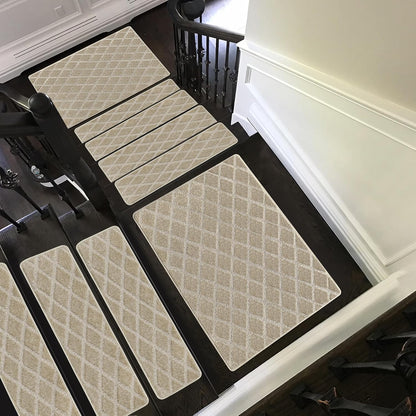 PURE ERA Bullnose Carpet Stair Treads Set Tape Free Non-Slip Indoor Stair Protectors Pet Friendly Rugs Covers Soft Skid Resistant Washable Reusable 9.5" x 30"(14 Pieces,Cream Gray)