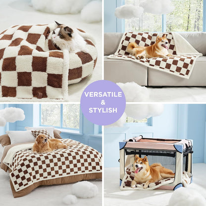 LE SURE Waterproof Dog Blanket for Large Dogs - Washable Double Sided Dog Blankets with Warm Jacquard Shag and Soft Sherpa Fleece, Pet Cat Blanket for Couch Protection, 3D Textured Cloud, Green