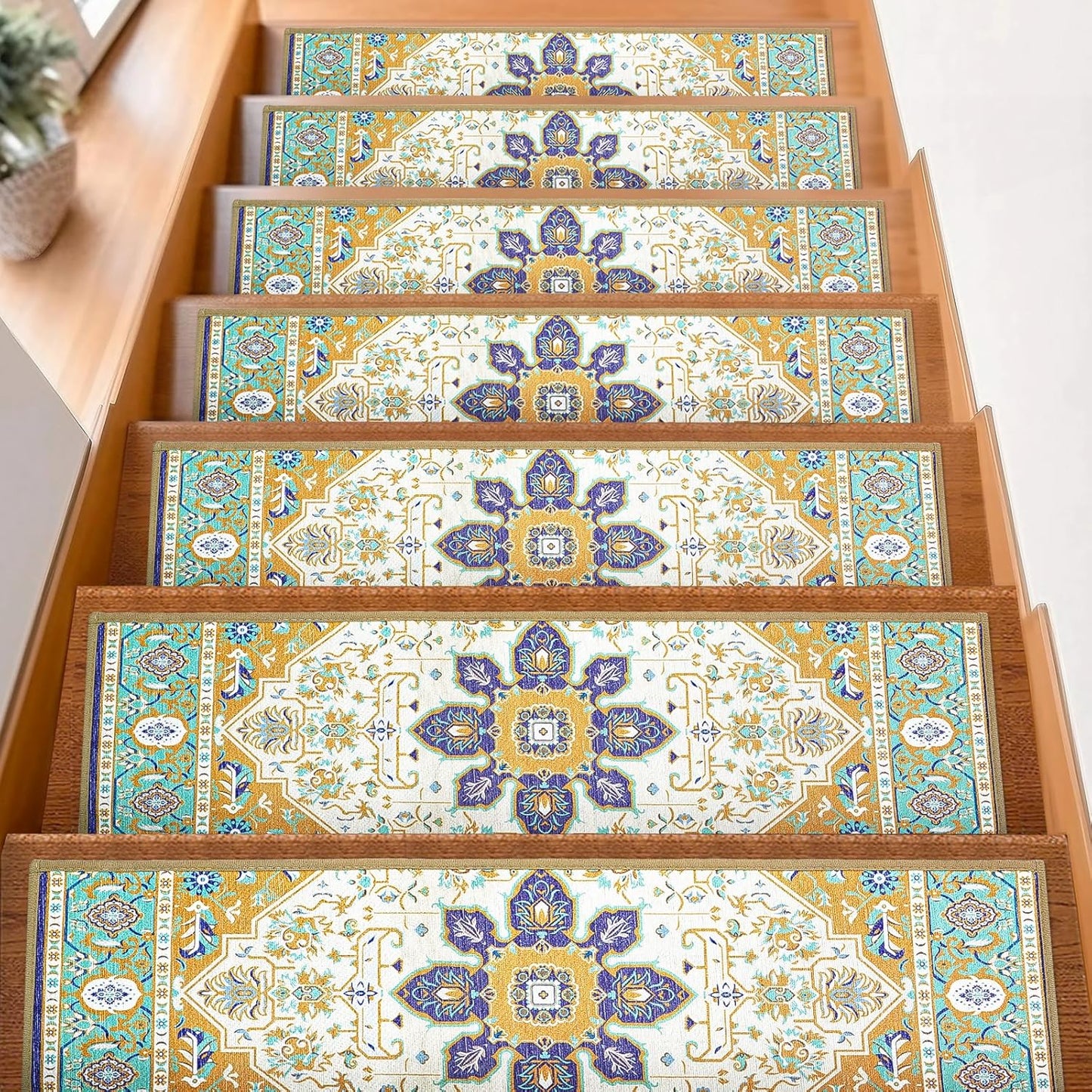 FlowaFoli Stair Treads for Wooden Steps Indoor,8" X 30" (15 in Pack) Stair Treads Non Slip, Machine Washable for Kids Elders and Pets,Beige