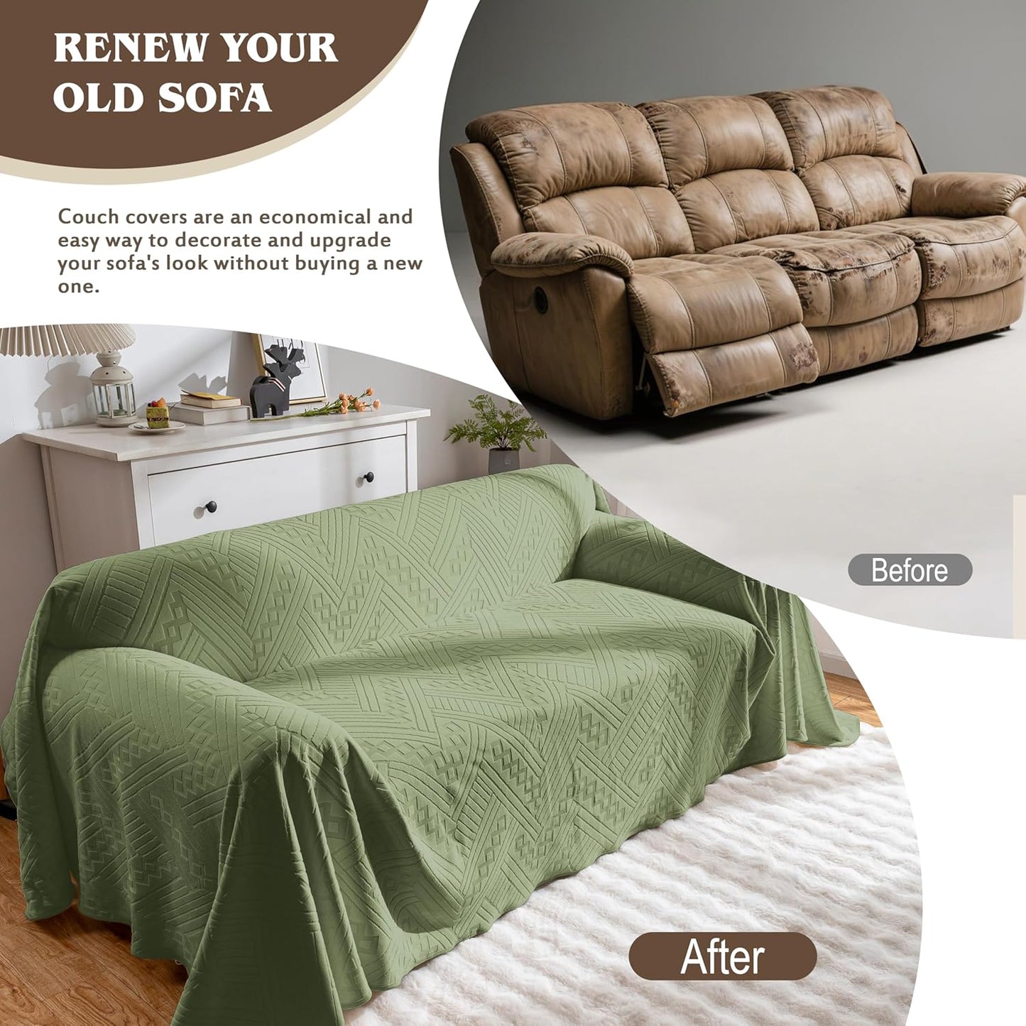Waterproof Couch Cover, Reversible, Pet-Friendly, Washable and Anti-Slip Couch Covers for Sofa Protection with 3 Cushions, Sofa Slipcovers for Dogs and Cats (71×118in/Brown)